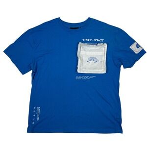 Time + Space Mens Blue Graphic Tee Zipper Pocket Techwear Streetwear XL